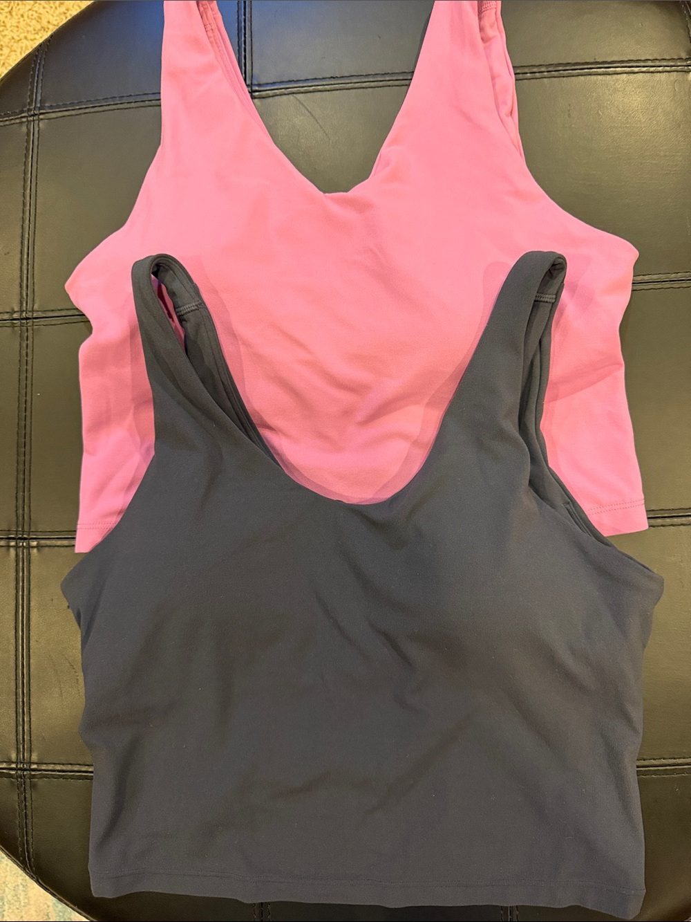 Athleta V-Neck Crop Bra in Pink & Dark Gray